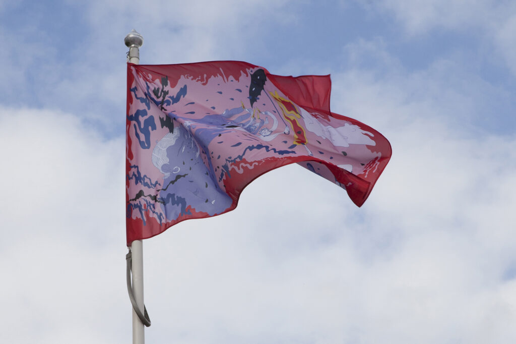 A flag artwork flying