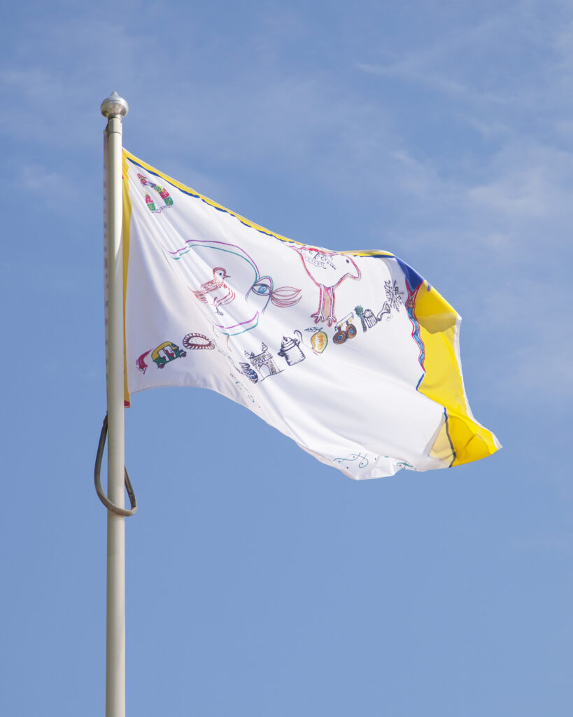 A flag artwork flying