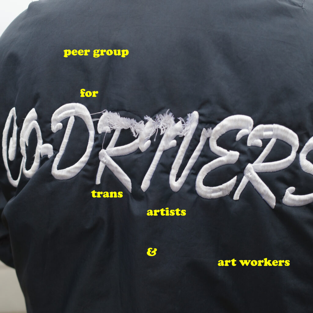 the back of a jacket with text reading co-drivers